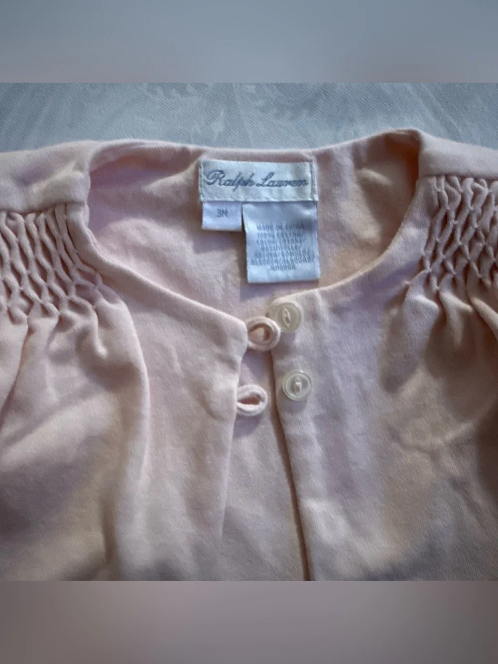 Ralph Lauren Light Pink Smocked Shoulder Cardigan